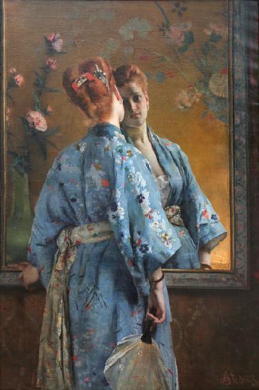 Alfred Stevens The Japanese Parisian. oil painting image